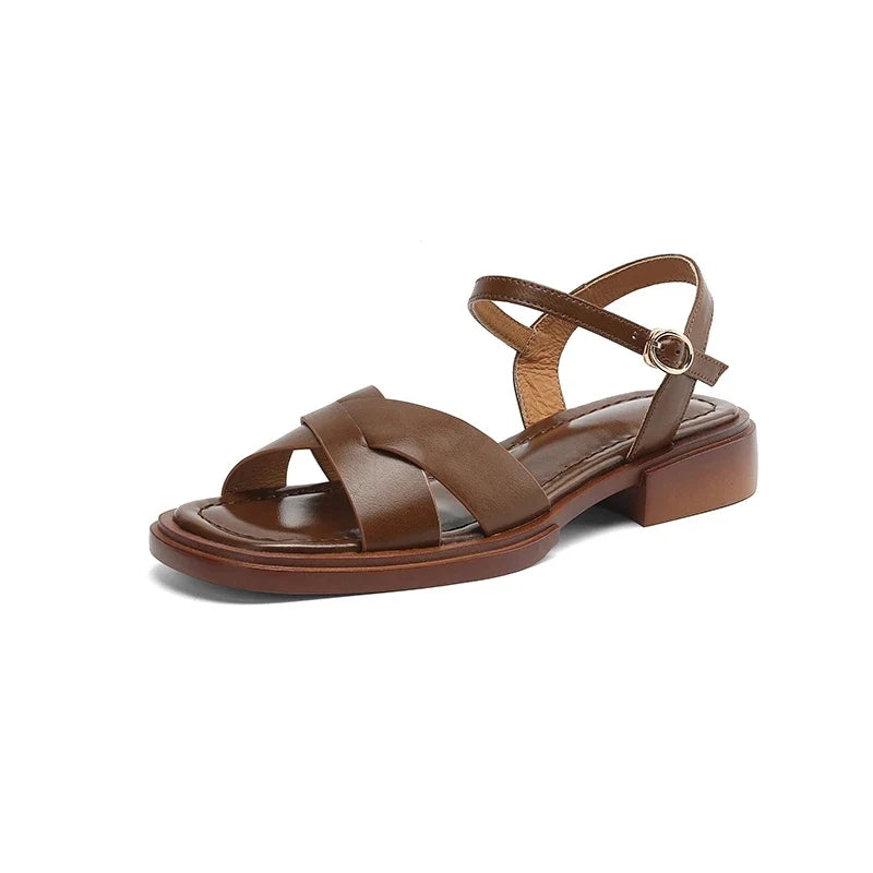 Leather Cowhide Elastic Belt Buckle Low Heel