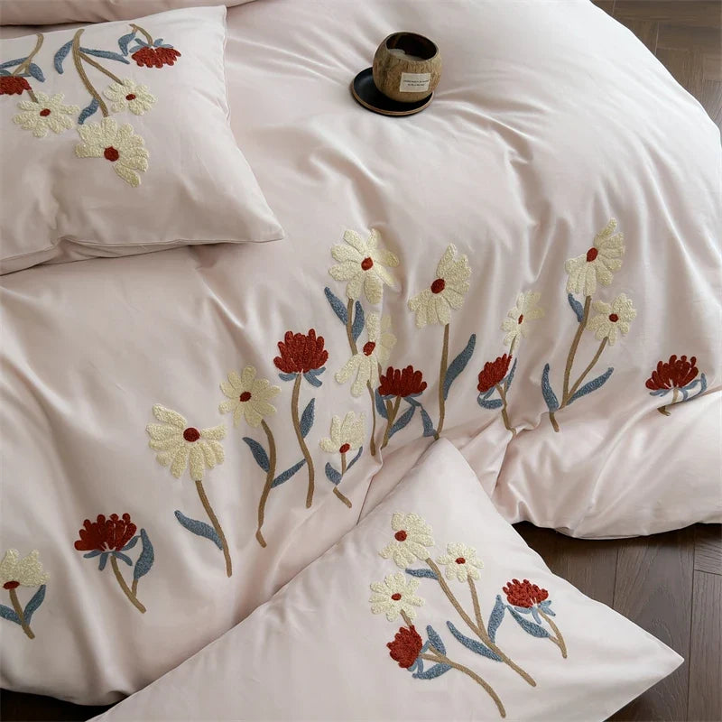 Flowers Towel Embroidery Bedding Set