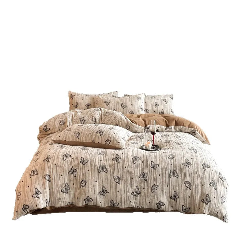 Winter Warm Velvet Duvet Cover Set Printed Queen Bedding Set