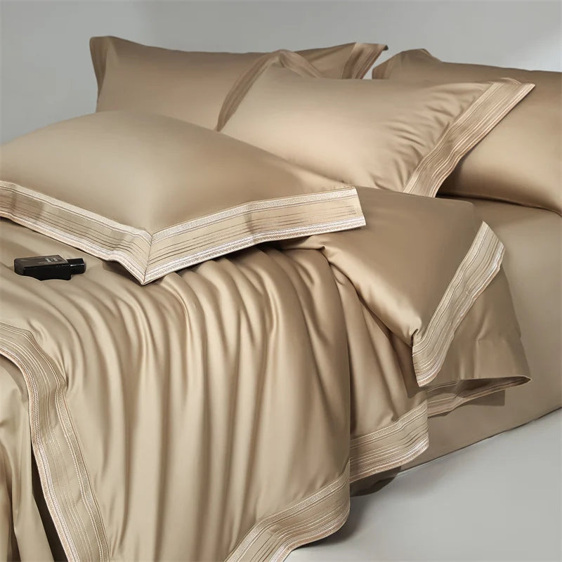1000TC Egyptian Cotton Luxury Embroidery Solid Color Hotel Style 4Pcs Bedding Set