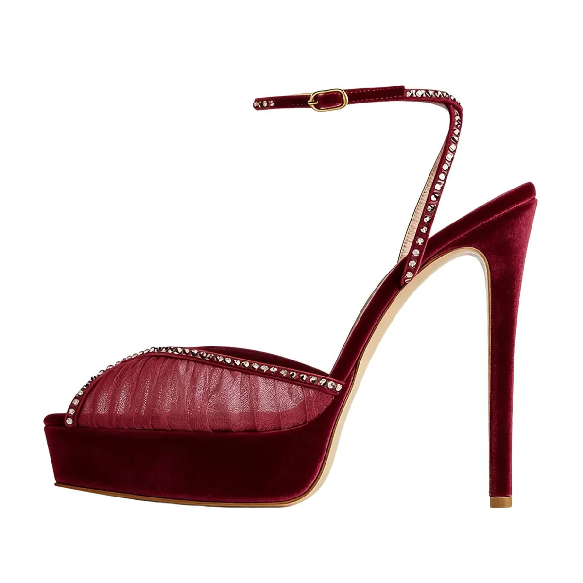 white Mesh Pleated platform Wedding Shoes