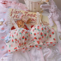 Vintage-Strawberry Cottagecore 2-Piece Lingerie Set