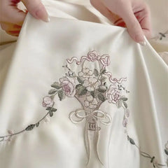 800TC Lyocell Eucalyptus Fiber Flowers Embroidery Ruffles Bedding Set