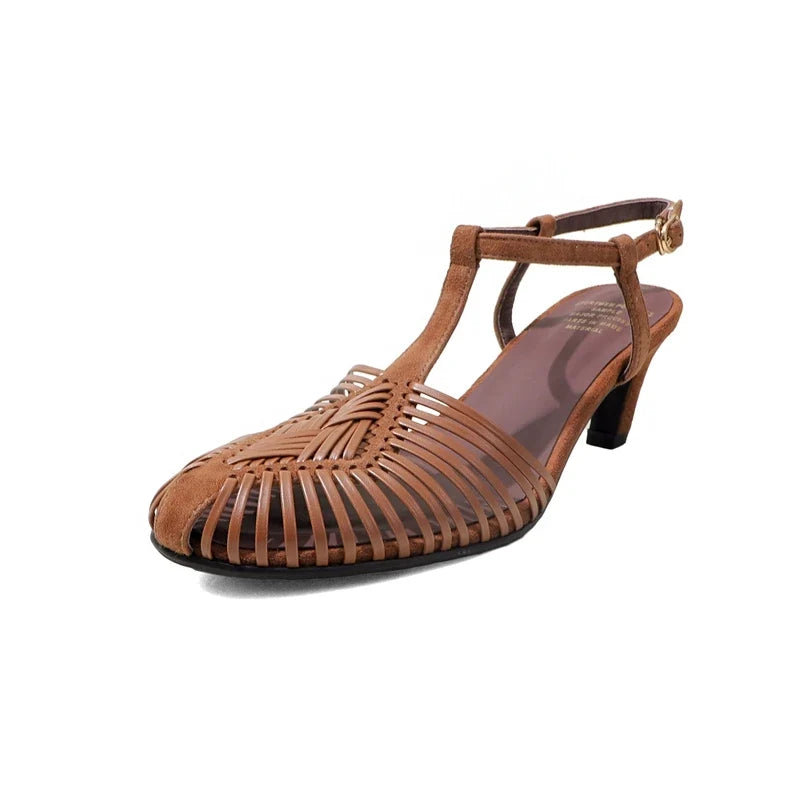 leather cowhide woven high Heels