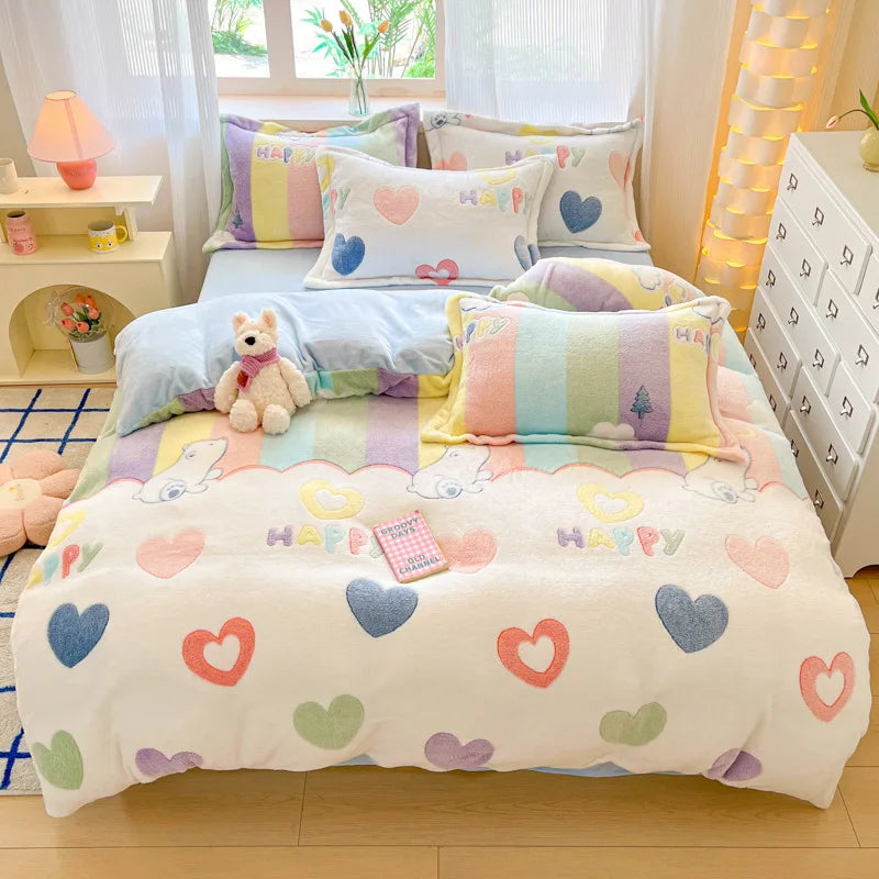 Cute Cartoon Velvet Bedding Set