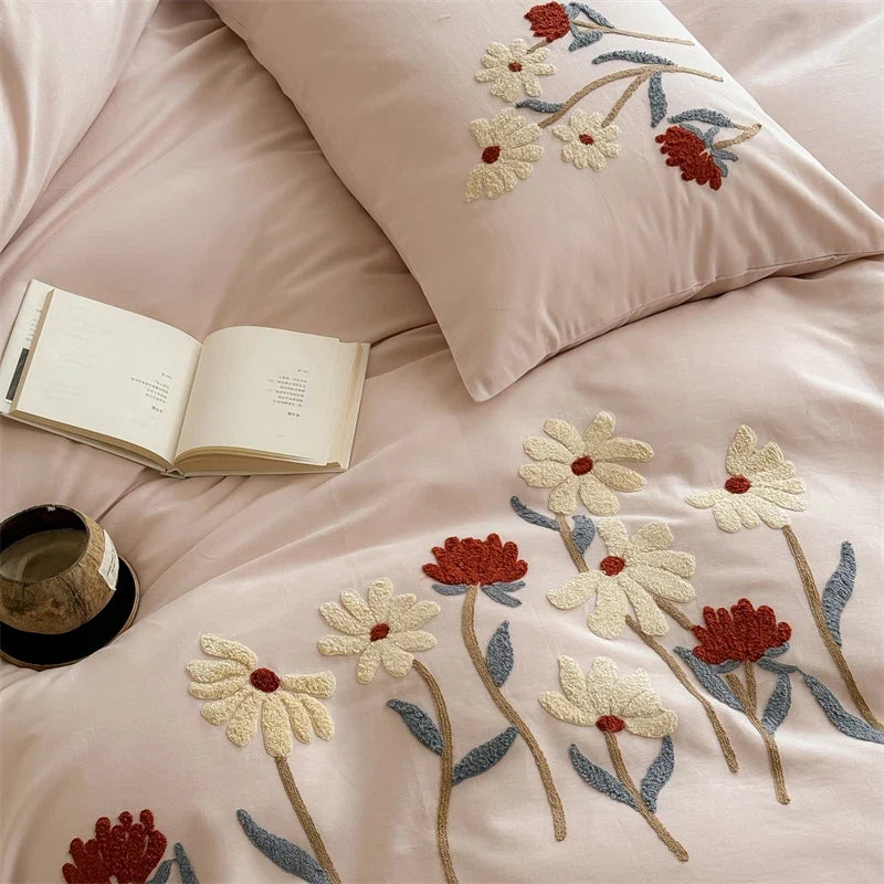 Flowers Towel Embroidery Bedding Set