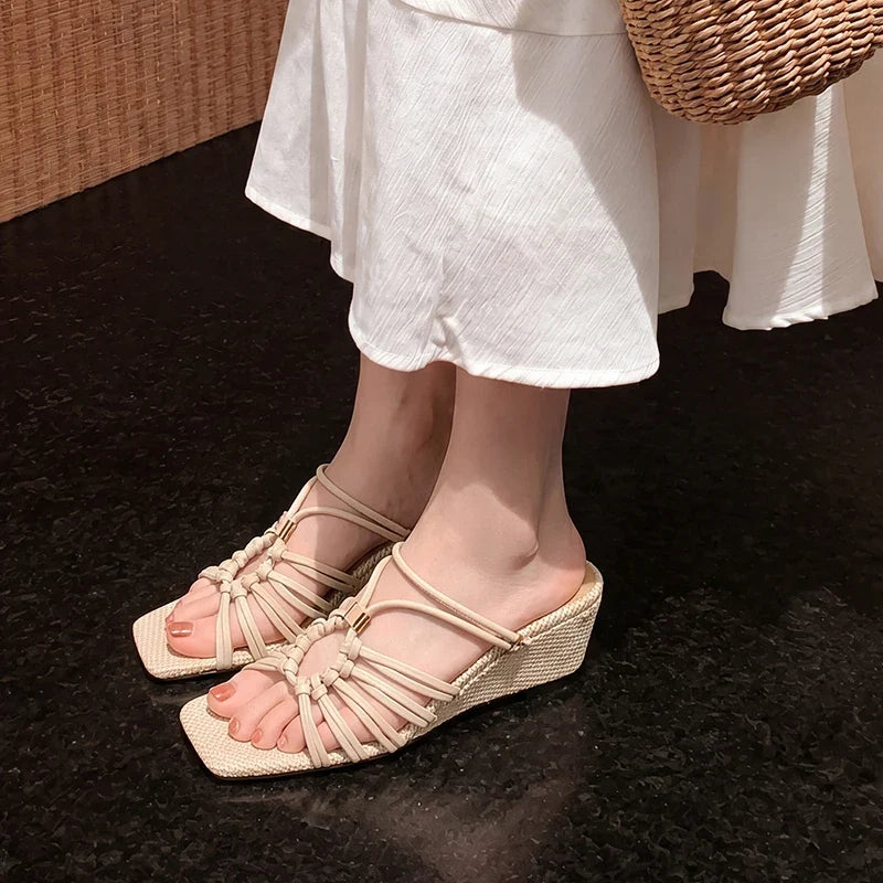 leather woven high Heels