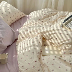 Floral Ins Style Duvet Cover Set Flat Sheet Pillowcase No Filler Soft Single Double Size Boys Girls 2024 Bedding Linens