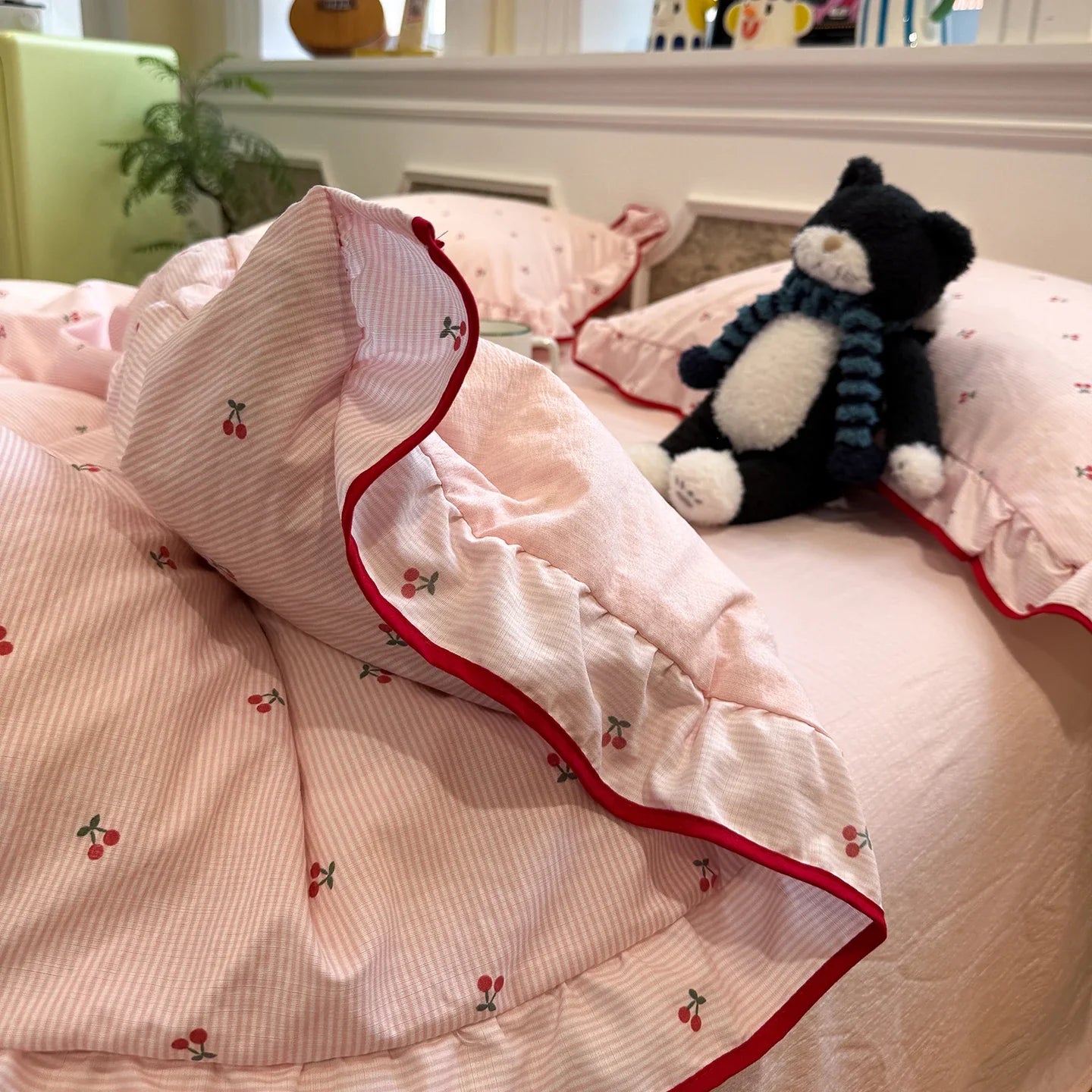Sweet Pink Crinkled Gauze Bedding Set