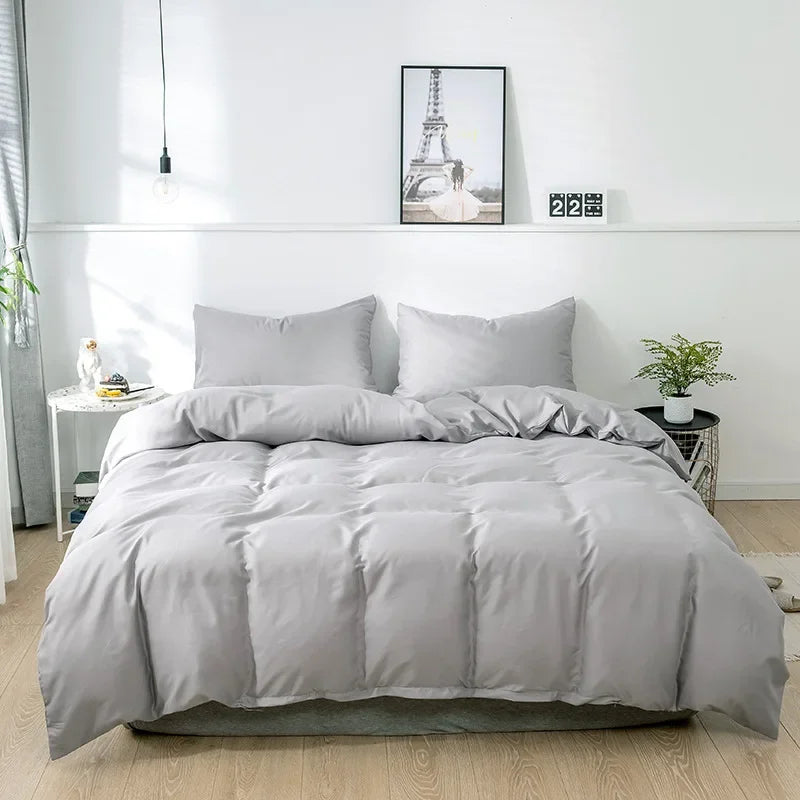 Nordic Solid Color Brushed Duvet Cover 220x240 Single Double Bed Microfiber Bedding Set
