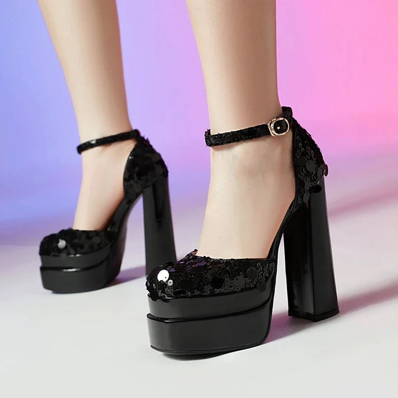 Nightclub Sequin Elastic Waterproof Platform Bag Heel