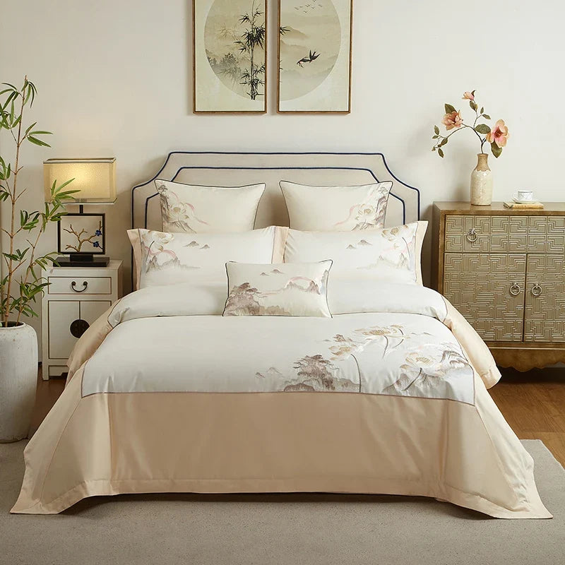 1000TC Egyptian Cotton Blooming Flower Embroidery Luxury Bedding Set