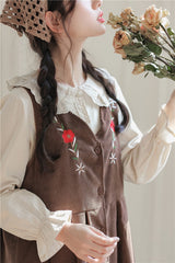 Meadow Petal Corduroy Flower Embroidered Cottagecore Dress