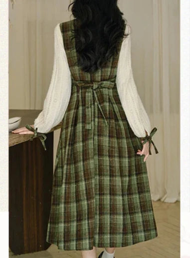 Harmony Plaid Wool Dark Academia Cottage Dress