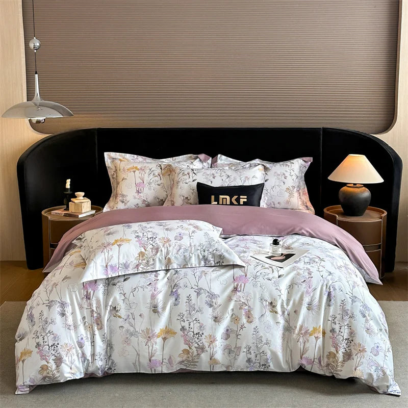 600TC Egyptian Cotton Flowers Butterfly Print Bedding Set
