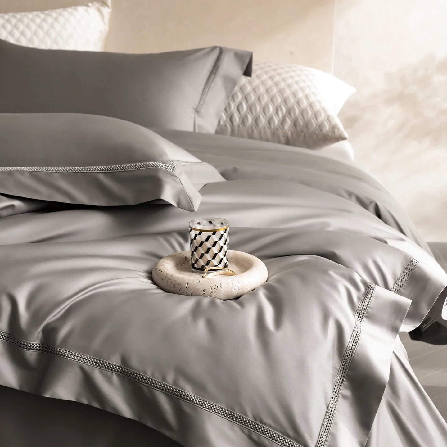 1000TC Egyptian Cotton Duvet Cover Set with Hollow Lace Trim Luxury Soft Smooth Bed Linen High Thread Count Bedding Set