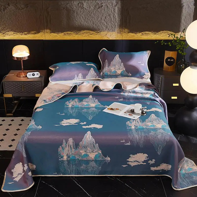 Ultra Soft Breathable Lyocell Cotton Elegant Jacquard Woven Bedspread Blend Cooling Blanket  Bed Sheet
