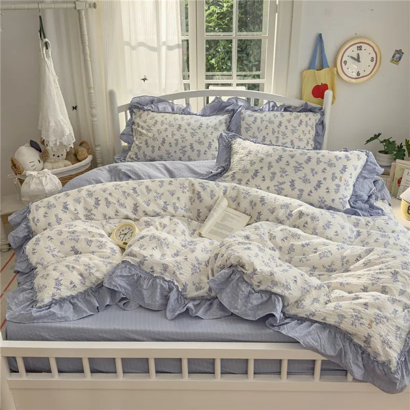 3/4Pcs Korean Princess Style Ruffles Bedding Set