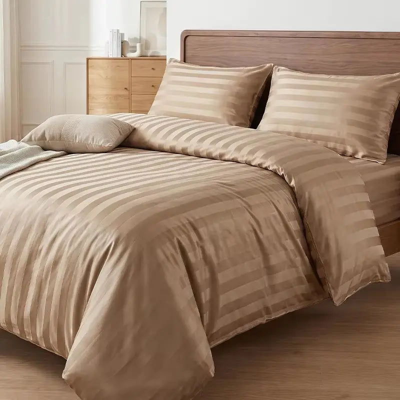 Luxury Black Satin Striped Duvet Cover Set, Silky Jacquard Vertical Stripe Bedding with Duvet Cover and Pillow Cases 2/3Pcs