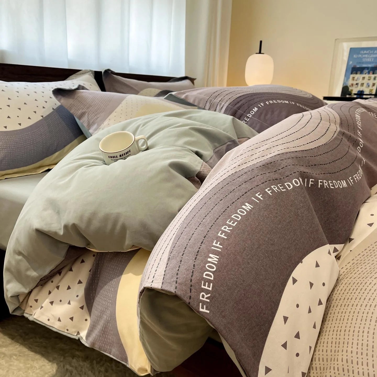 Thickened 4Pcs Bed Set Pure Cotton Long Staple Cotton Soft Bed Sheet Fitted Sheet Duvet Cover