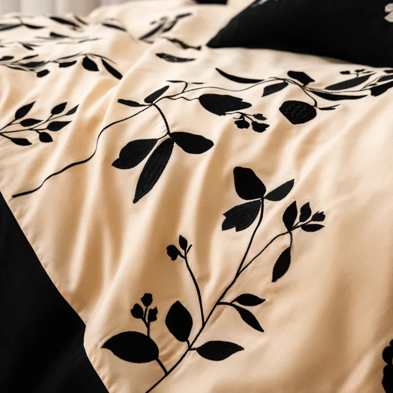Rose Flowers Embroidery Luxury Bedding Set