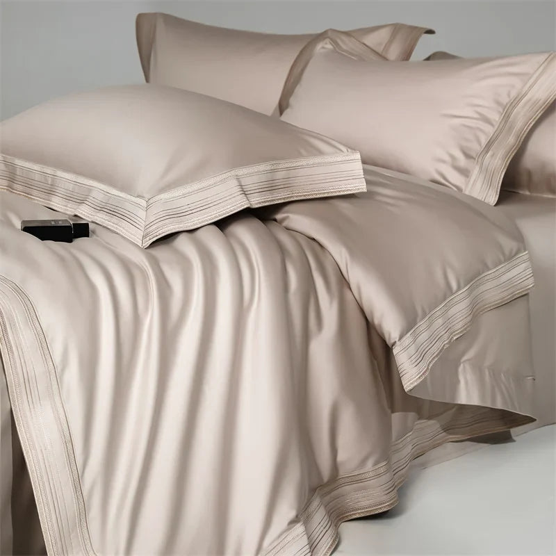 1000TC Egyptian Cotton Luxury Embroidery Solid Color Hotel Style 4Pcs Bedding Set