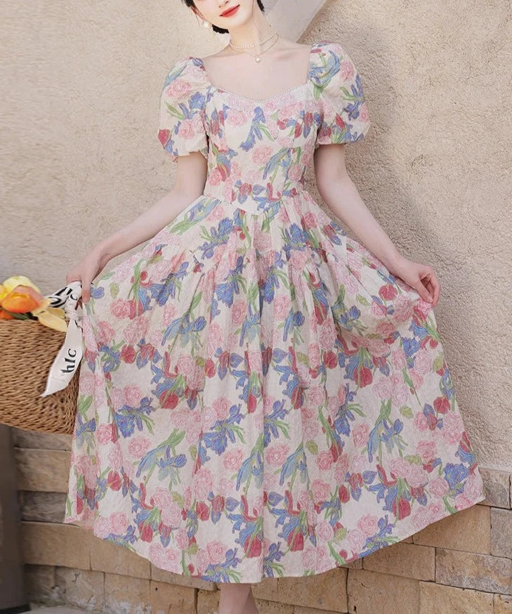 Dalila Floral Pearl Decorated Vintage-Inspired Dress