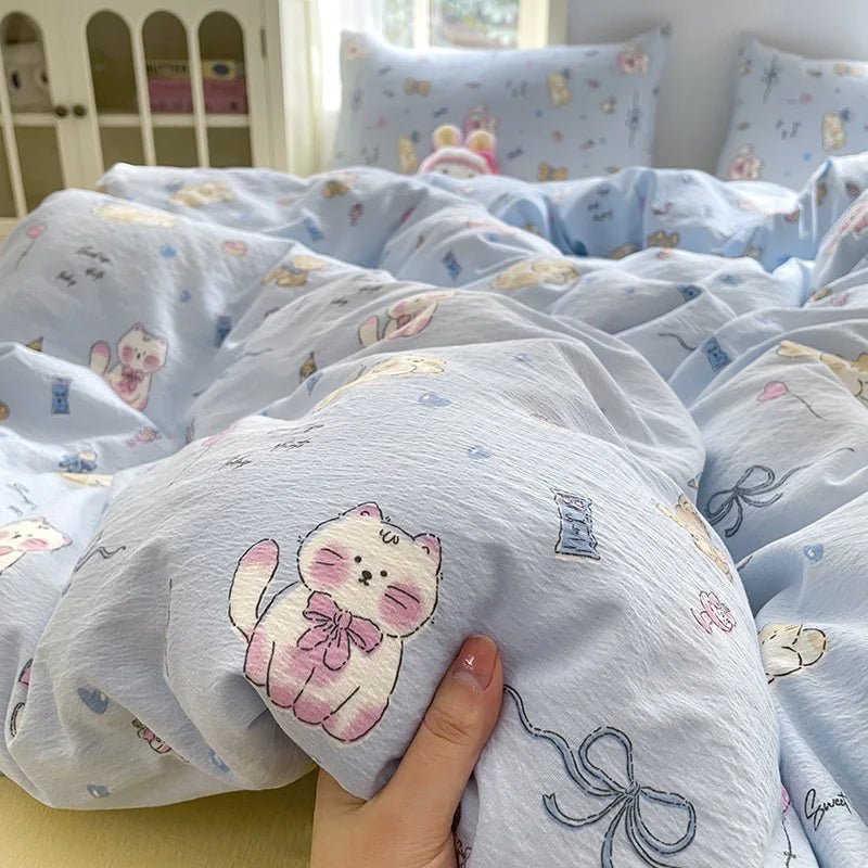 3/4Pcs Set Floral And Polka Dot Print Styles Duvet Cover Bed Sheet Pillowcase Full-Size Bedspread Set 1.5-Sleeper Bedding Set