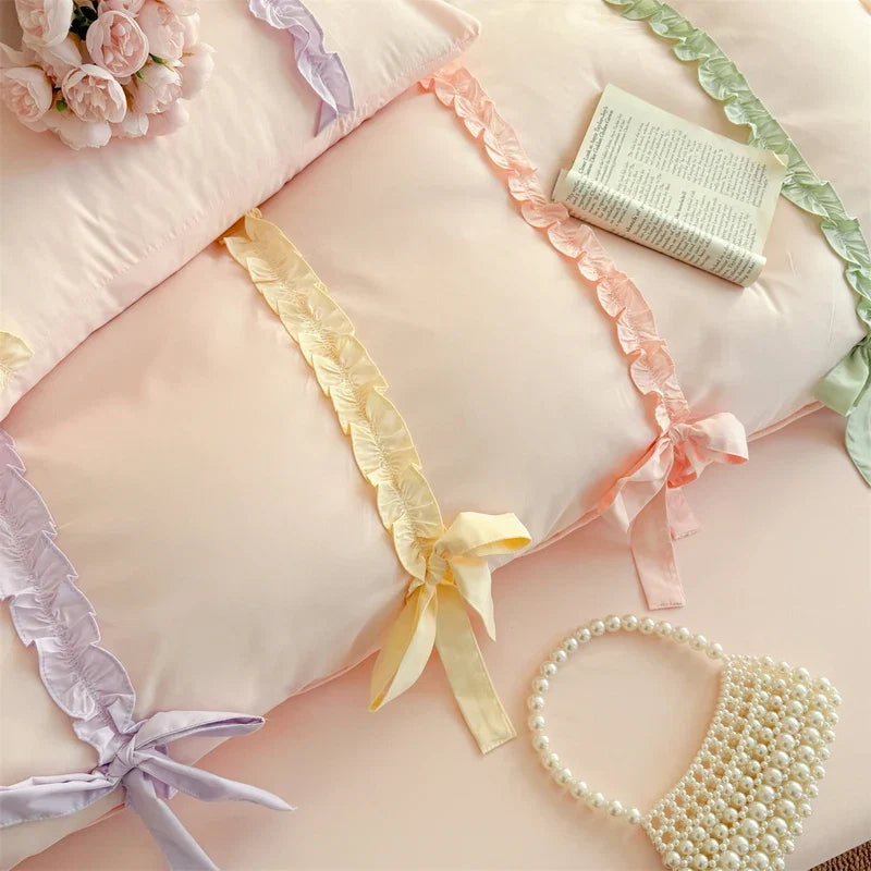 3/4Pcs Pink Ins-Style Princess Colorful Bow Bedding Set