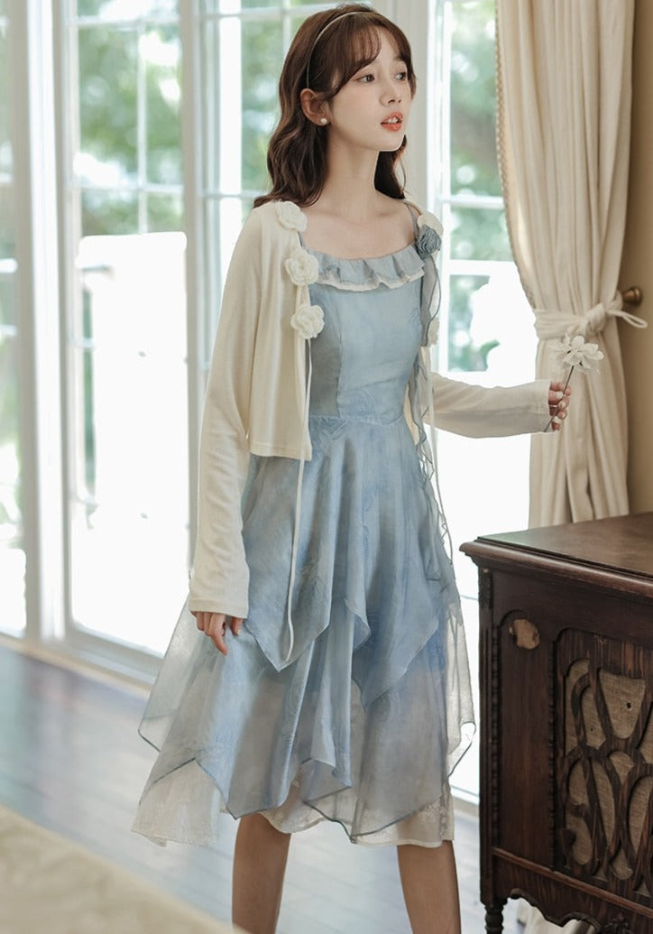 Blue Rose Layered Cottagecore Dress