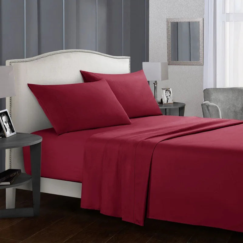 Solid color bed linen set sheets full sets mattress cover flat and fitted sheet with pillowcases Twin Full Queen King Size