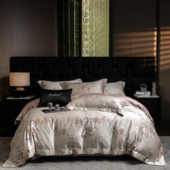 600TC Lyocell Cotton Flowers Jacquard Soft Silky Bedding Set