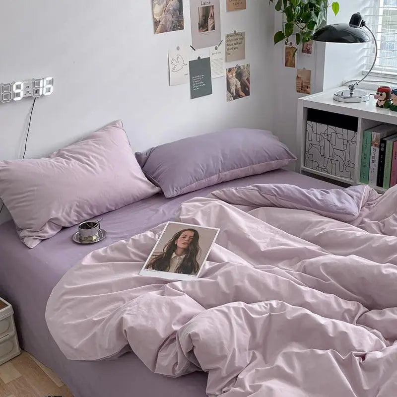 Ins Duvet Cover Set Green Strip Twin Queen Size Girls Boys Flat Sheet Pillowcase No Filler Fashion Home Hotel Bedding Set