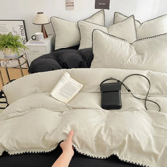 Solid Color Soft Duvet Cover Set Skin Friendly Washable Cotton Queen Bedding Set