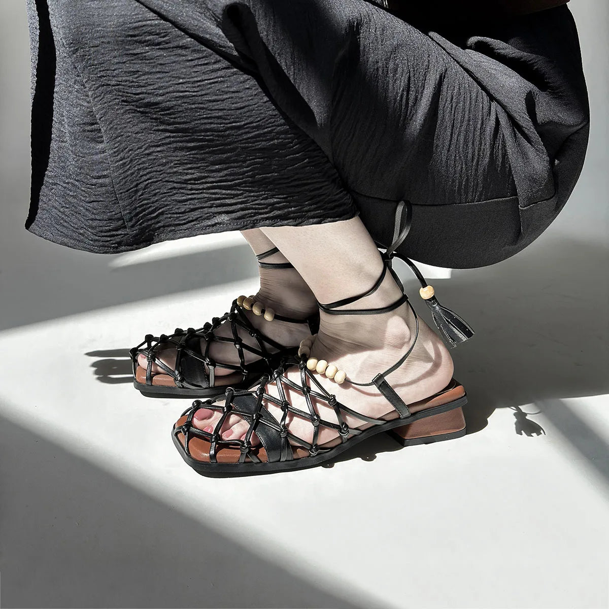 hand weaving sheepskin Hollow Roman Sandals