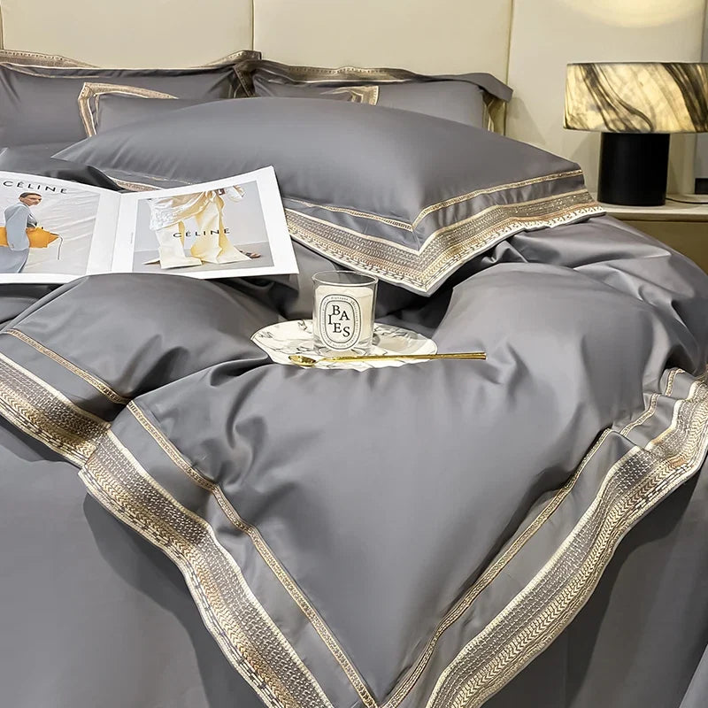Premium 1000TC Egyptian Cotton Luxury Gold Embroidery Hotel Style Bedding Set