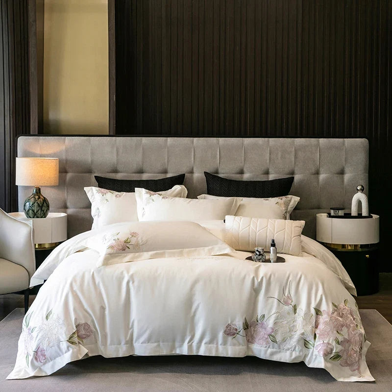 1000TC Egyptian Cotton Luxury Flowers Embroidery Bedding Set