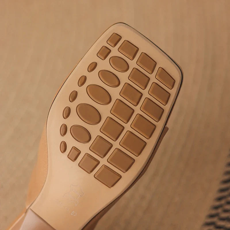 sheepskin square toe gold-plated middle Heel