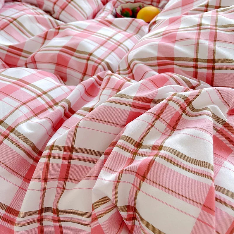 Brushed Japanese Muji-Style Plaid Striped Duvet Cover and 2 Pillowcases minimal queen twin size quilt cover 3pcs bedding sets