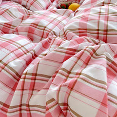 Brushed Japanese Muji-Style Plaid Striped Duvet Cover and 2 Pillowcases minimal queen twin size quilt cover 3pcs bedding sets