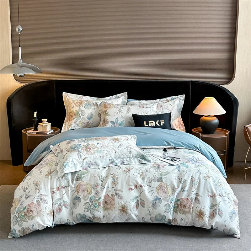 600TC Egyptian Cotton Flowers Butterfly Print Bedding Set