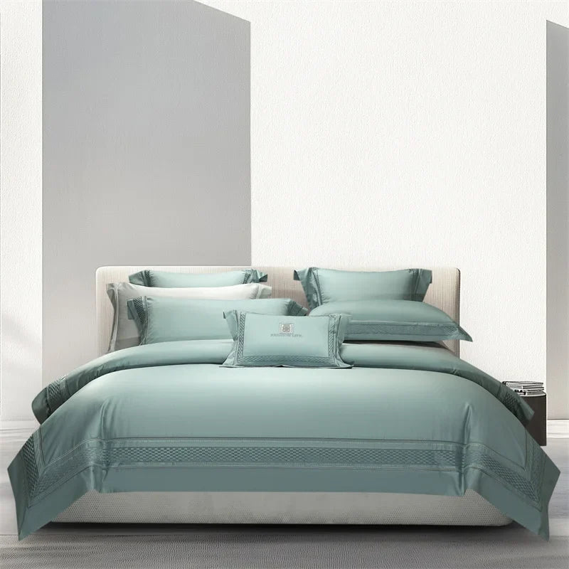 1000TC Egyptian Cotton Luxury Embroidery Hotel Style Solid Color 4Pcs Bedding Set