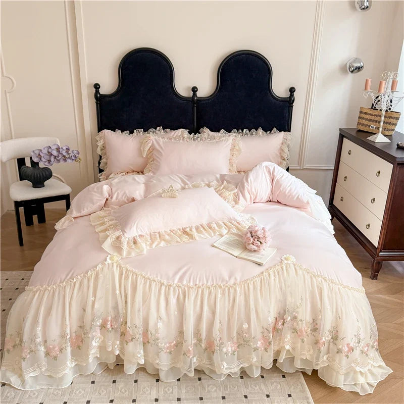 4Pcs Princess Wedding Bedding Set