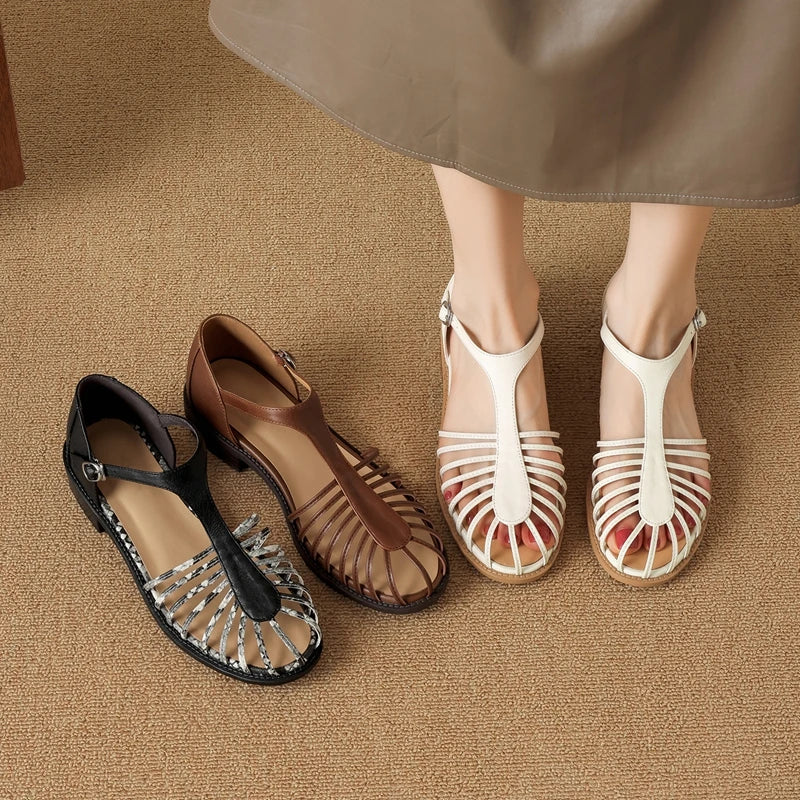 leather cowhide elastic band with hollow breathable toe cover