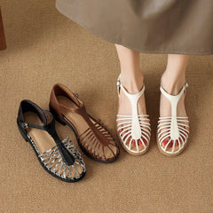 leather cowhide elastic band with hollow breathable toe cover