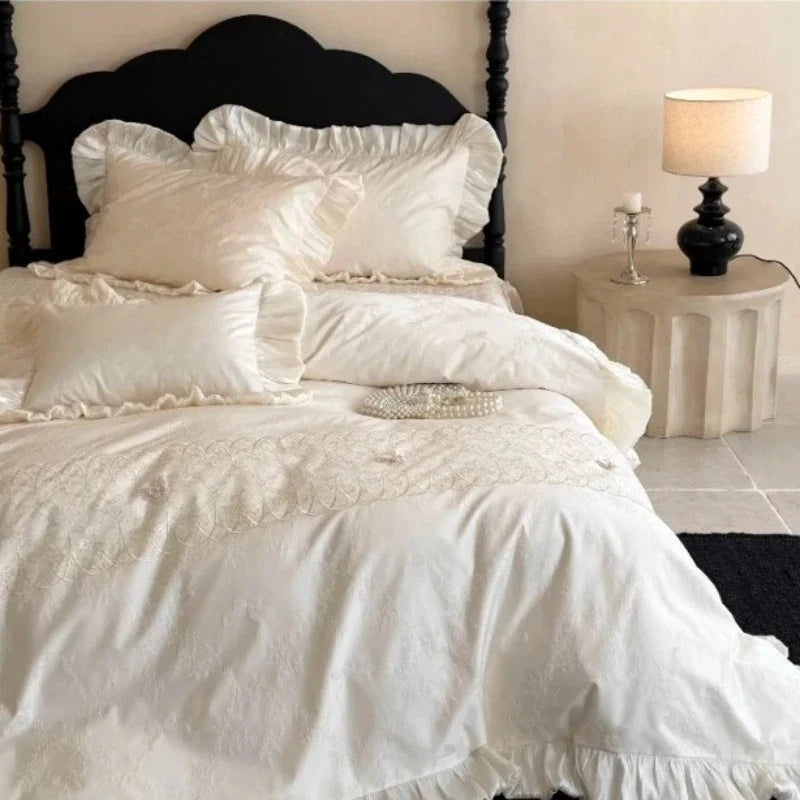 French Exquisite Style Bedroom Tencel Cotton Bed Four Piece Set Pure Cotton Duvet Cover Butterfly Embroidery Jacquard Bed Cover