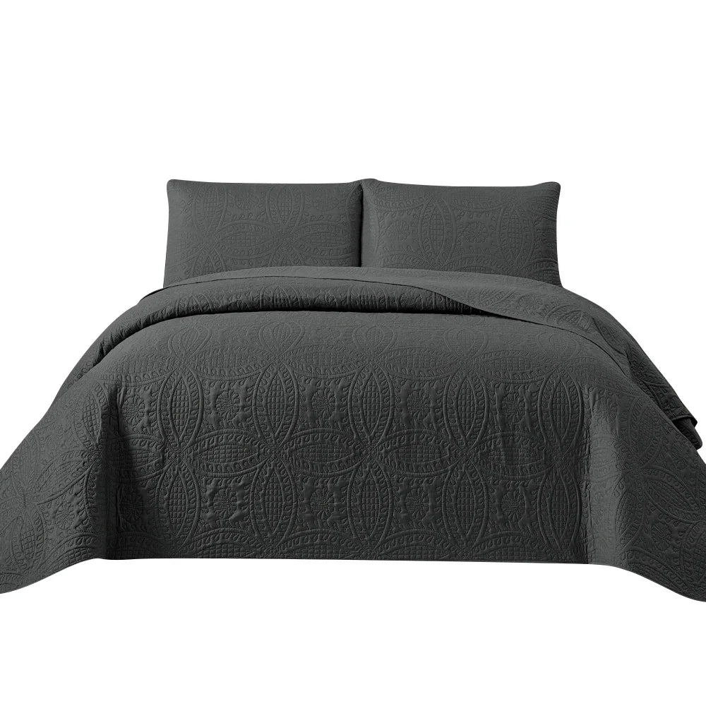 3pcs Luxury Quilted Microfiber Bedspread Coverlet Bedding Set