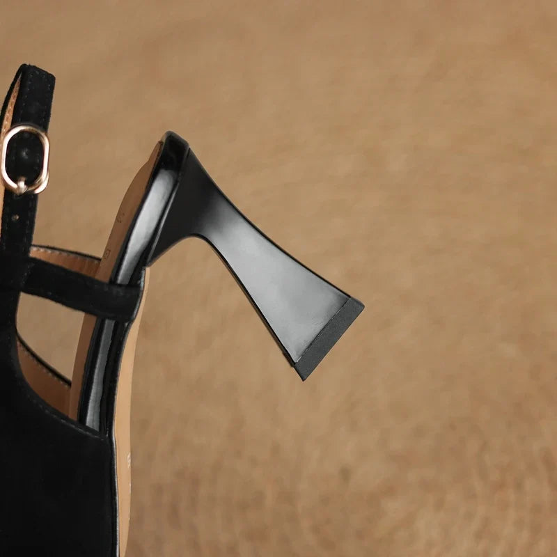 metal square head sheep suede colored bow elastic high Heels