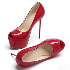 Red Patent Leather Peep Toe Pumps