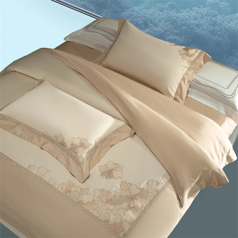 Chinese Style Flowers Embroidery Luxury Bedding Set